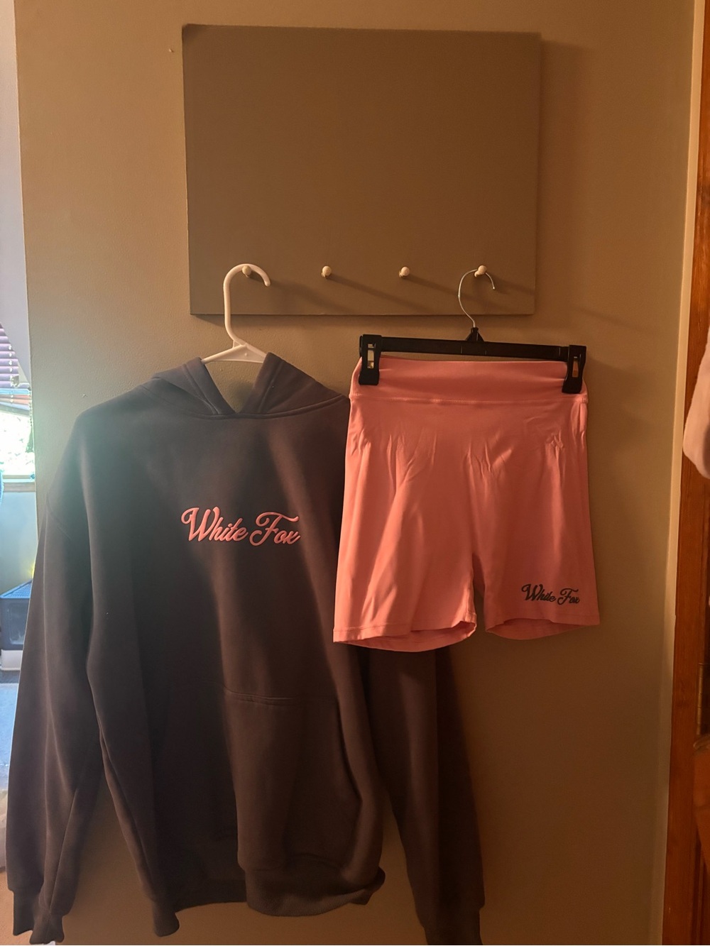 White FoxBoutique Charcoal Hoodie with Pink Script & Pink Bike Shorts Season 7